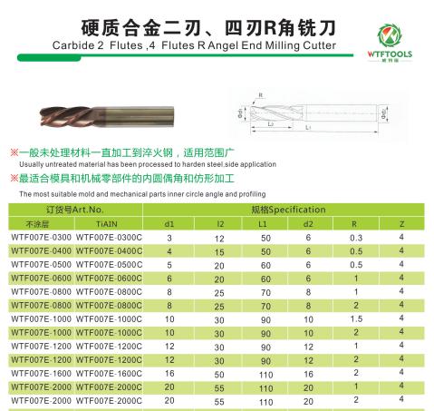 45HRC solid carbide inner Corner radius end mill