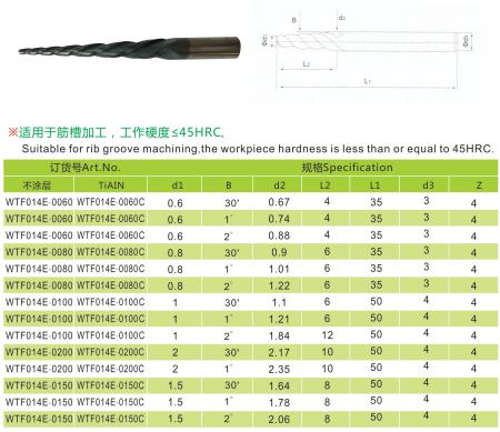 non-standard 55HRC solid carbide taper end milling cutter